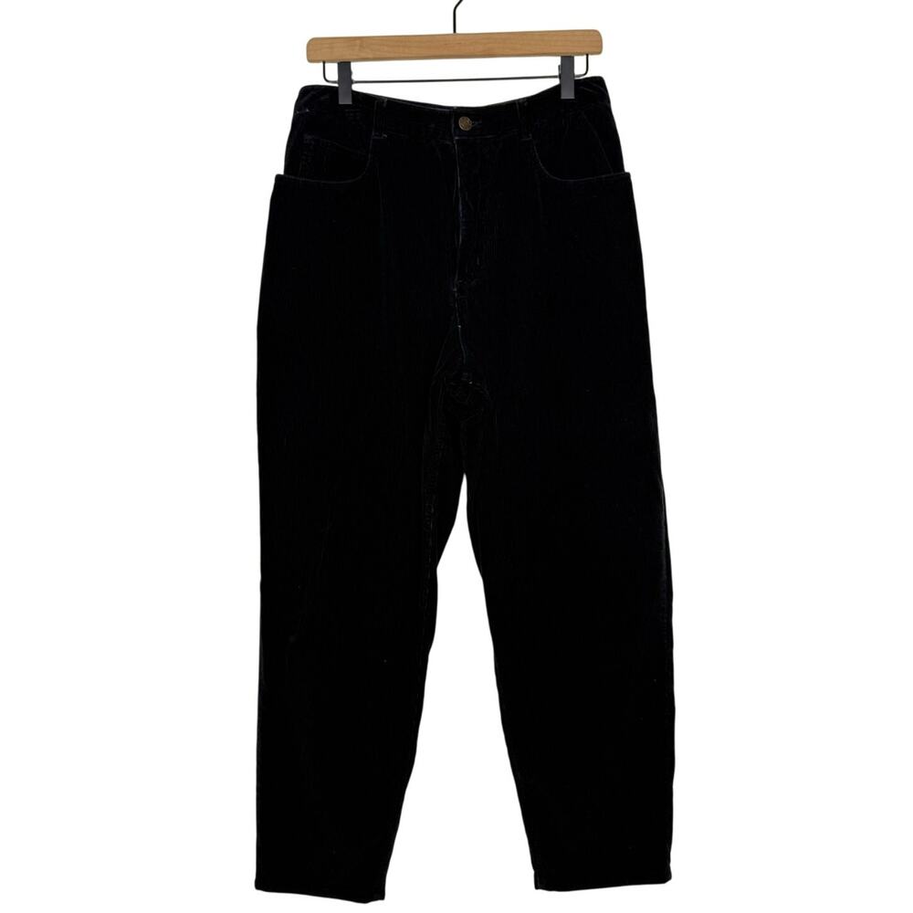 Vintage Talbots Corduroy Pants Size 14P Black Tapered Flat Front Casual Classic